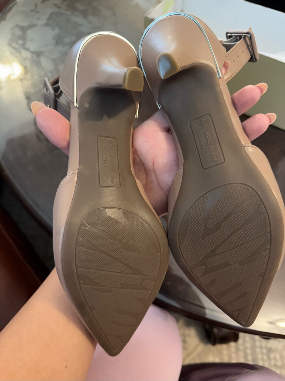 Anne Klein Taupe Pointed-Toe Ankle-Strap Heels - Picture 2 of 3